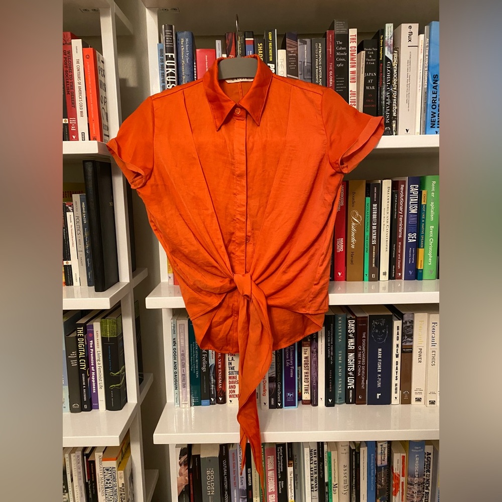 Orange rayon short sleeve shirt with front tie
